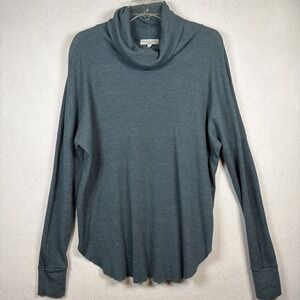 Michael Stars Cowl Neck Blue Tunic Cozy Thermal Size Large Raw Hem Dolman Sleeve